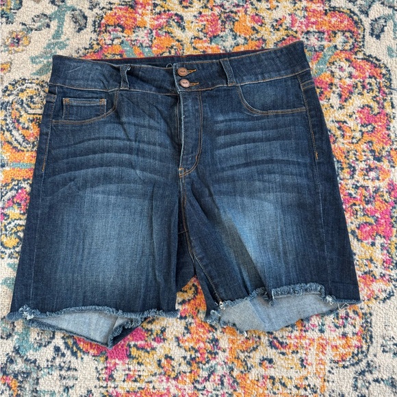 Indigo Frayed Hem Jean Shorts - Picture 1 of 7